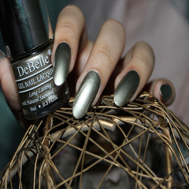 DeBelle Gel Nail Polish Rustique Gold (Metallic Rust Gold Nail Paint)|Non UV - Gel Finish |Chip Resistant | Seaweed Enriched Formula| Long Lasting|Cruelty and Toxic Free| 8ml